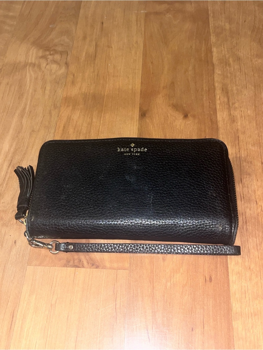 kate spade Black Pebbled Leather Logo Wallet